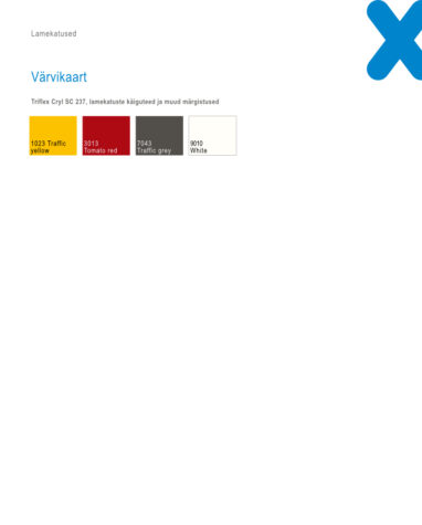 Triflex Cryl SC 237 värvikaart. Lamekatuse käiguteede ja ohutsoonide märgistuseks